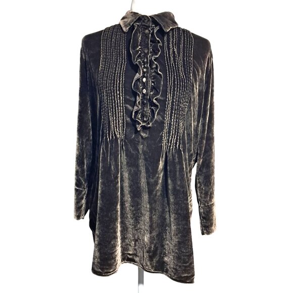 Soft Surroundings Velvet Top Womens Size L Boho Ruffled Tunic - Picture 1 of 14